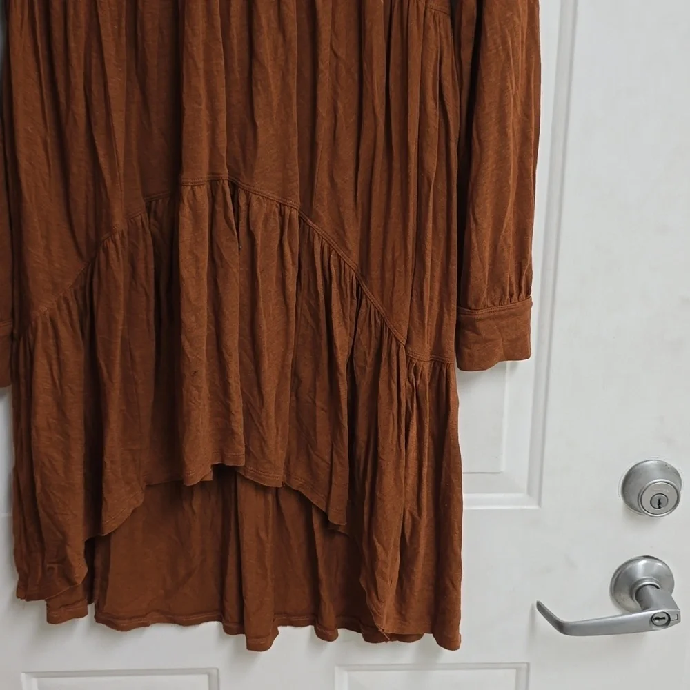 Free People Best Girl Tiered Swing Knit Tunic Dress In Cognac Brown